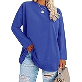 Women's Plus Size Tops Long Sleeve Crew Neck Oversized T Shirts Loose Casual Tunics,Blue,XX-Large