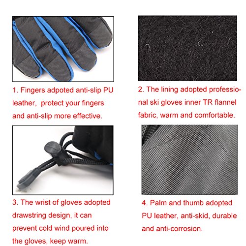 Winnerbe Ski Gloves Mens Waterproof Skiing Gloves Winter Cold Weather Windproof Ski Snowboard Gloves for Skiing,Snowboarding,Snowmobile,Motorcycle - Thumbnail 7