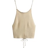 SweatyRocks Women's Sleeveless Space Dye Knit Camisole Criss Cross Backless Crop Top