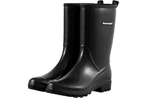 planone Mid Calf Waterproof Rain Boots For Women Anti-Slipping Garden Shoes Comfortable Insoles Stylish Light Rain Shoes Outdoor Work Shoes