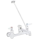 T&S Brass B-0665-BSTR Service Sink Faucet. 8" Wall Mount with Built in Stops, Vacuum Breaker, and Pail Hook. Rough Chrome with Garden Hose Male Outlet. (Pack of 1)