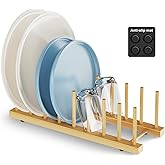 Mukylar Bamboo Dish Drying Rack for Kitchen Organizer-Sturdy Plate Rack Organizer with Natural Bamboo,Dish Rack Holds Plates, Bowls, Cups &amp; Cutting Boards-Dish Drying Rack for Countertop &amp; Cabinets