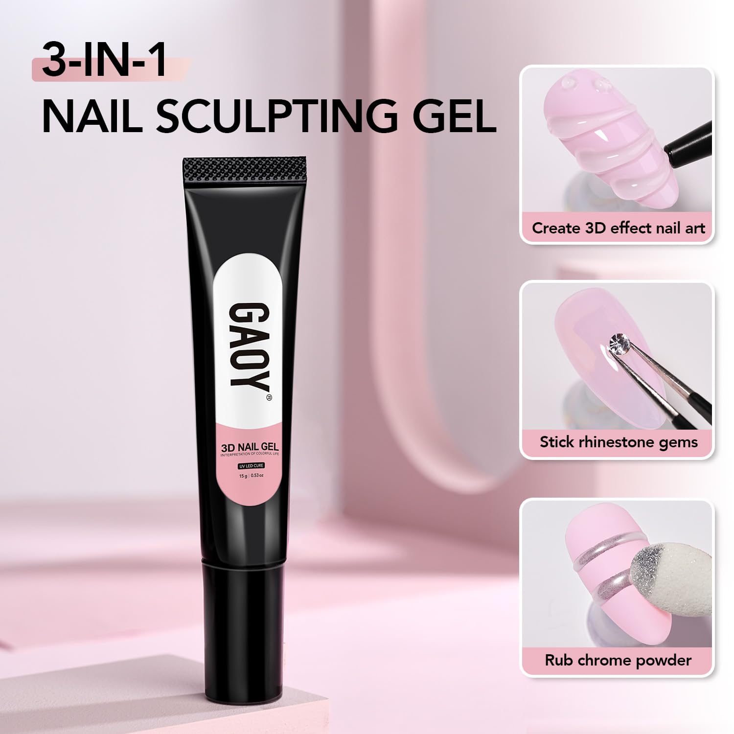 GAOY 3D Nail Gel, 15g Clear Sculpting Gel for Carving, Molding and Painting Nail Art Designs, Rhinestone Glue for Gems Decoration - Image 5
