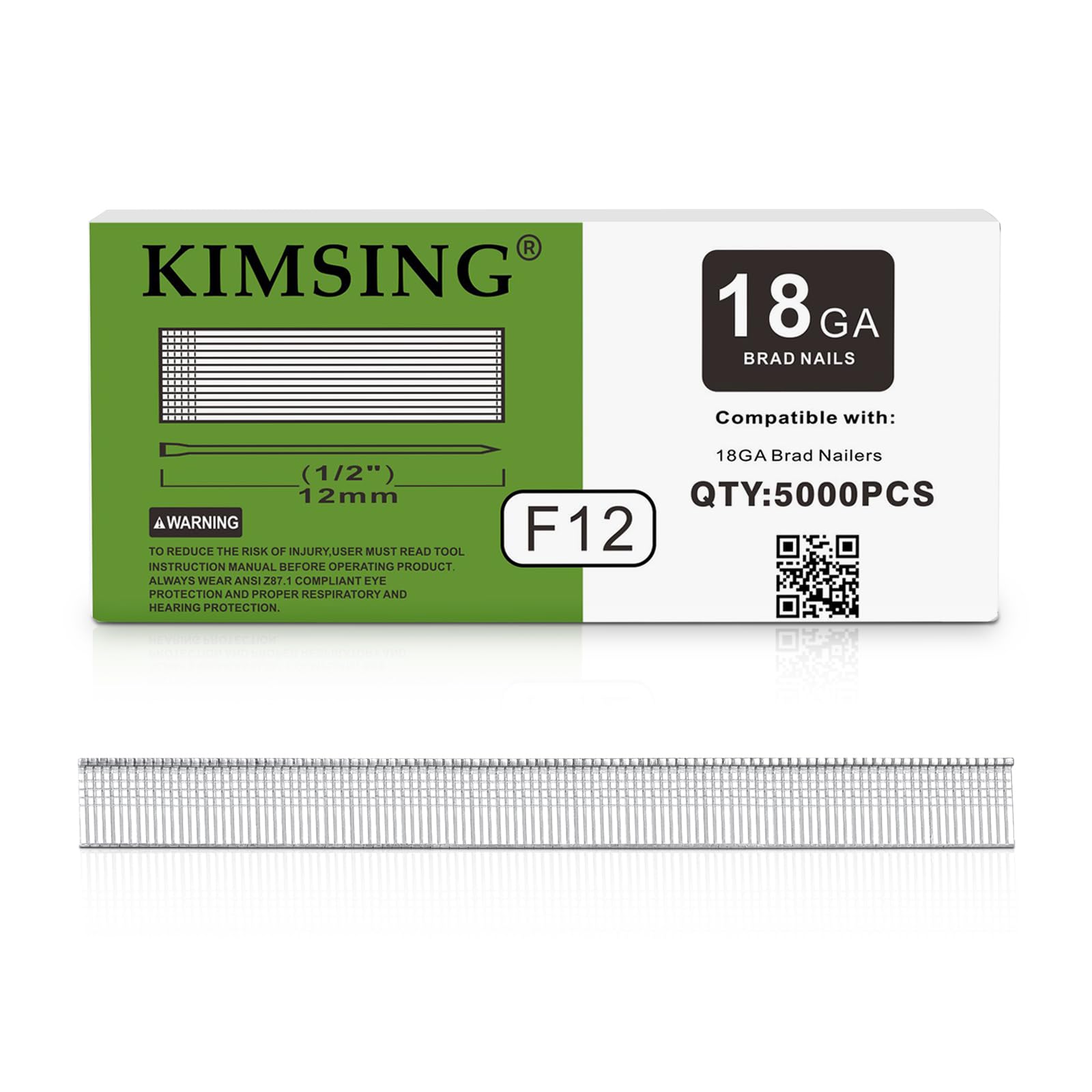 Kimsing 18 Gauge 1/2-Inch Brad Nails, 5000 Pieces per Box, Galvanized Finish Nails for 18GA Brad Nailers