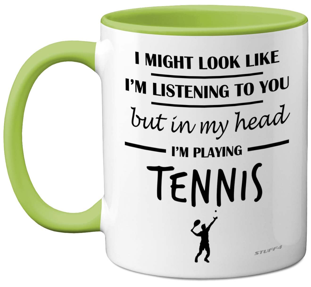 Stuff4 Tennis Gifts for Women Men - in My Head I'm Playing Tennis Mug - Funny Gifts for Players, Lover Presents, 11oz Ceramic Dishwasher Safe Green Premium Mugs Novelty Cup