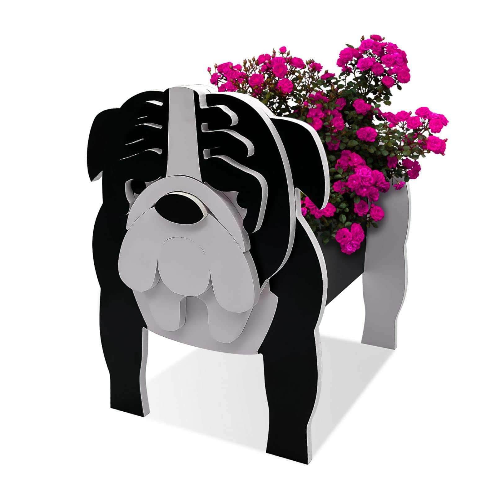 Onecen Big Dog Planter PVC Animal Plant Pots Outdoor Indoor Garden Office Home Decor Planters Holder for Succulent Flower Large Plant Flower Pots Outside (White&Black English Bulldog)