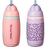 Tommee Tippee Active Straw Toddler Cups, 9 oz, Insulated Sippy Cups For Toddlers 1-3, Silicone Straw and Leak-Proof Valve, Pink and Purple, Pack of 2