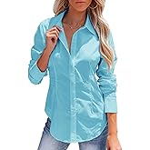 siliteelon Women's Button Down Shirts Long Sleeve Dress Shirts Wrinkle Free Collared Work Office Solid Blouses Corset Tops