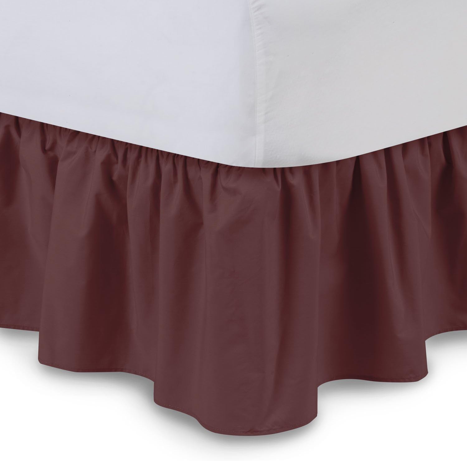 Ruffled Bedskirt (Queen, Burgundy) 18 Inch Bed Skirt with