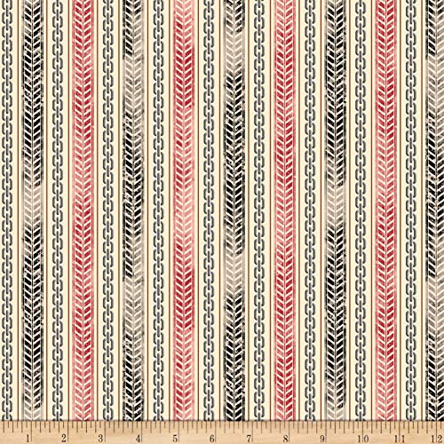 Fabric & Fabric QT Rule The Road Tire Track & Chain Stripe Cream Fabric by The Yard