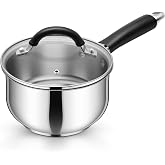 P&amp;P CHEF 2 Quart Stainless Steel Sauce Pan Pot with Lid, Small Saucepan | For Induction Cooking &amp; Multi Stoves, Multipurpose Pot with Visible Glass Lid &amp; Silicone Handle, Rust Free &amp; Dishwasher Use