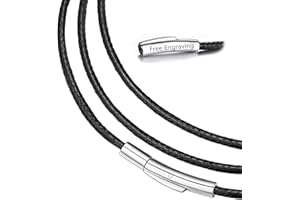 FaithHeart Braided Leather Cord 2MM/3MM Chain Necklace Stainless Steel Durable Snap Clasp, Men Women DIY Waterproof Woven Wax