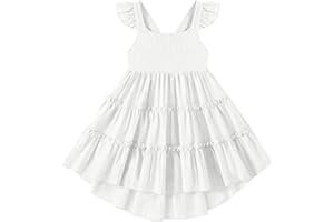 Arshiner Toddler Girls Dress Ruffle High-Low Hem Smocked Dresses Summer Beach Butterfly Sundress with Pocket
