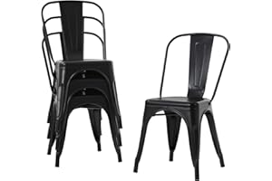 BestOffice 18 Inch Metal Chair 4 Piece Set - Stackable Metal Patio Chair for Cafe, Restaurant, Indoor & Outdoor, Waterproof M