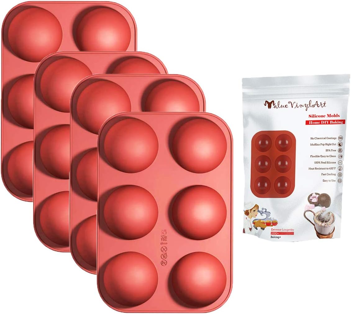 6 Holes Silicone Chocalate Molds,Medium Semi Sphere Silicone Mold for for Chocolate, Cake, Jelly, Handmade Soap DIY Cake,Food Grade Silicone,Non-stick, BPA Free,Set of 4