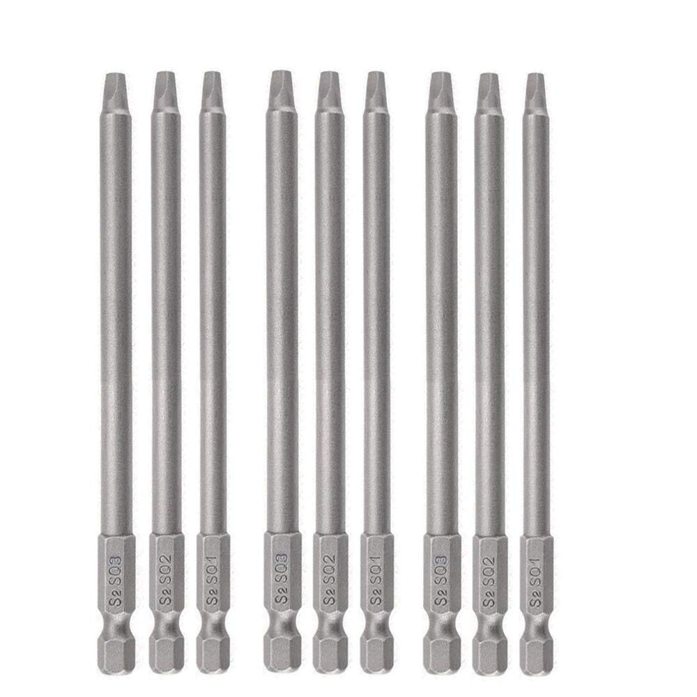 Gasea 3 Sets 100mm 1/4-Inch Hex Shank Magnetic Square Head Screwdriver Bits SQ1 SQ2 SQ3 Square Drive Bit Set