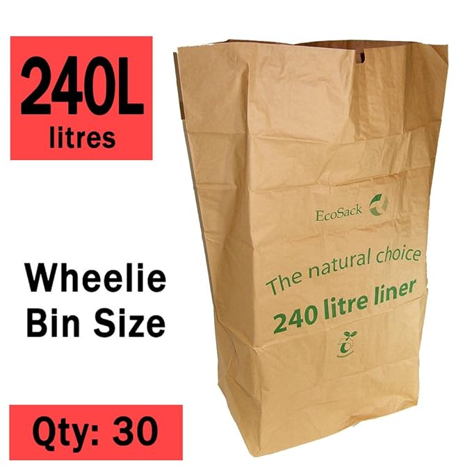240 Litre x 30 Paper Compostable Wheelie Bin Liners Biodegradable