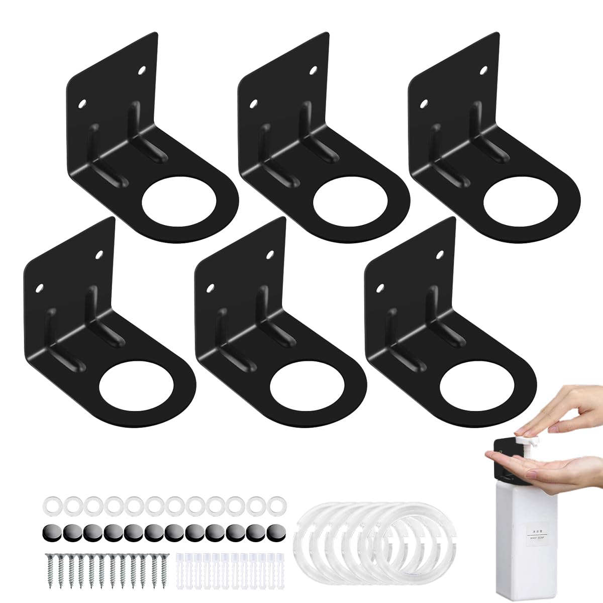 Photo 1 of 6Pcs Resizable Soap Bottle Dispenser Holder Wall Mount for Shower, Soap Shampoo Lotion Dispenser Wall Mount Bottle Holder for Bathroom Kitchen with Screw Sets (6pcs Black)