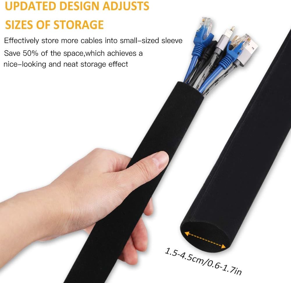 98" Cable Sleeves Adjustable Cable Wraps,Hommie Reusable Cord Management System DIY Cuttable Cable Tidy Strong Fixation Wire Hider Sleeve for Office Desk TV PC Home Theater Entertainment Center Black: Home Improvement