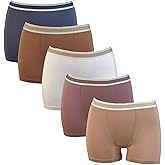 xxxiticat Women's Cotton Underwear 5 Pack Boy Shorts Breathable Soft Striped Boxer Brief Bikini Boyshort Panties for Lady