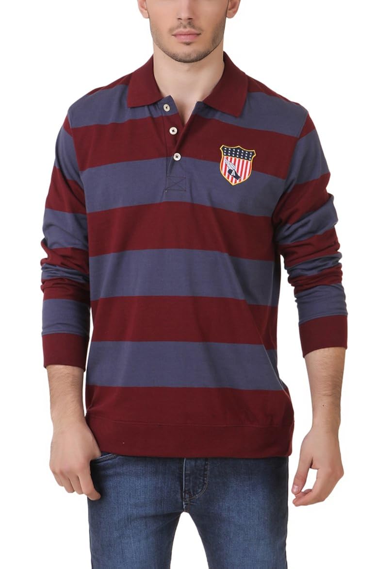 american crew men's poly cotton polo (navy blue & maroon)