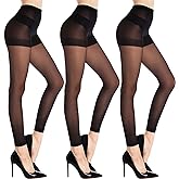WAJIAFAR 3 Pairs Women's Sheer Footless Tights 30D Microfibre Control Top Pantyhose Run Resistant