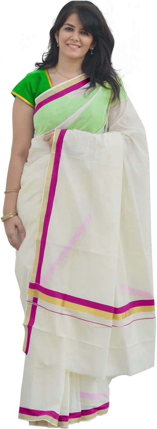 Southloom Kerala Kasavu and Magenta Colour Border Saree