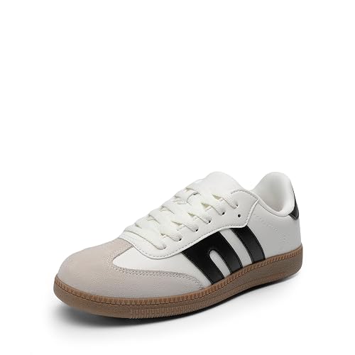 DREAM PAIRS Women's Trainers Tennis Sneakers Walking Nia Flat Low-Top Casual Lace-Up Comfortable Fashion Sneakers Shoes.,Size 5,White,DWUMFN2550
