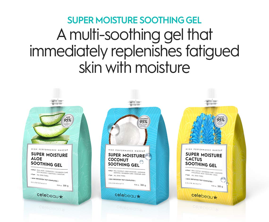 CELEBEAU - Super Moisture Aloe Soothing Gel - 95% Aloe Extract - Maximum Soothing & Hydration for All Sensitive Skin Types - Excellent After Sun Care Relief - 300g : Beauty