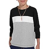 ZDC Kids Boys Long Sleeve T-Shirts Color Block Crewneck Fashion Basic Tee Tops 5-14 Years