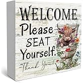 Funny Highland Cow Please Seat Yourself Bathroom Home Décor Sign Farmhouse Bathroom Signs Decor Rustic Wood Plaque Decor for Home Restroom Shelf
