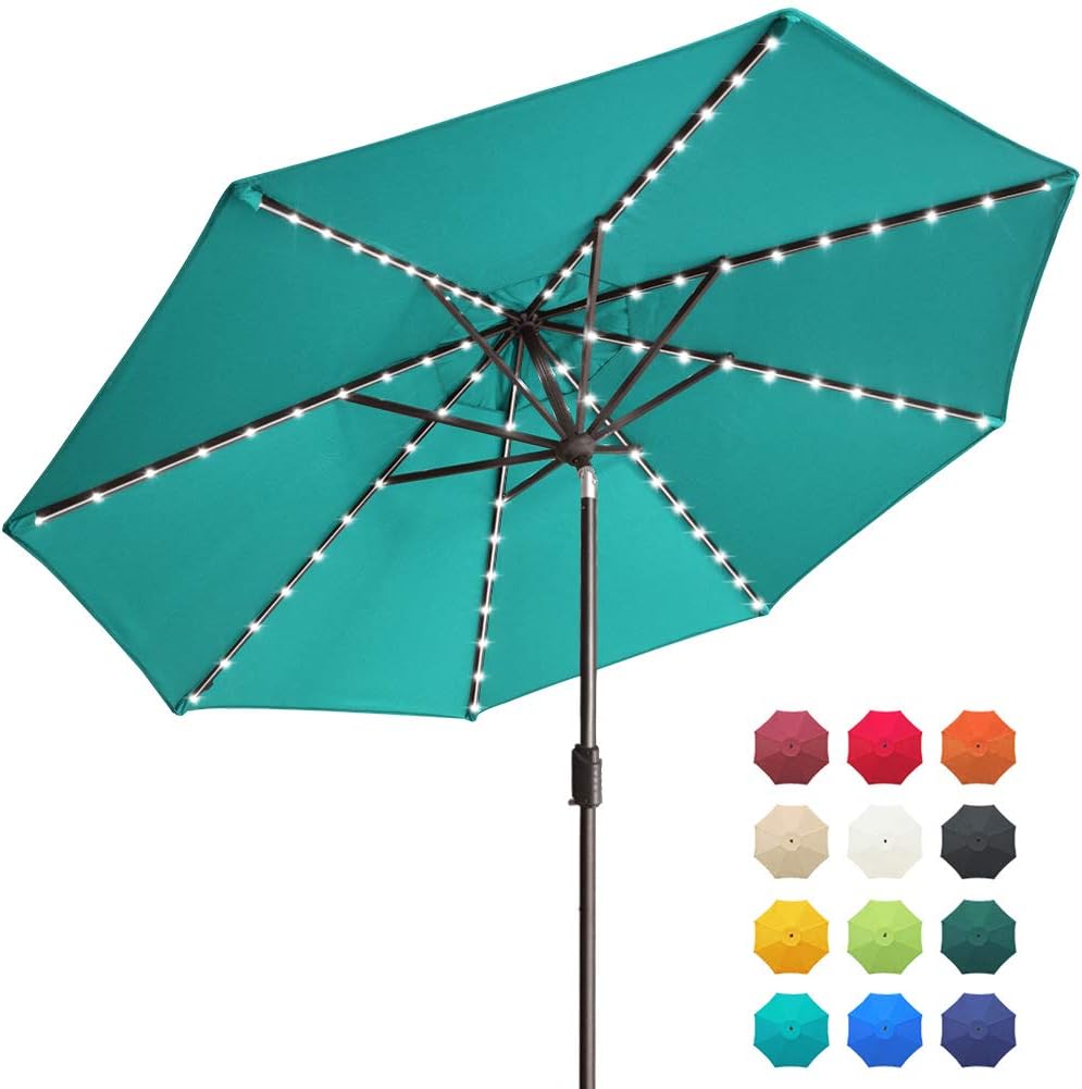 Amazon Com Eliteshade Sunbrella Solar Umbrellas 9ft Market Umbrella With 80 Led Lights Patio Umbrellas Outdoor Table Umbrella With Ventilation And 5 Years Non Fading Top Teal Garden Outdoor