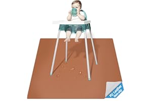 SMZCTYI Splat Mat for Under High Chair, 51in PU Waterproof Dirt-Proof Anti-Slip High Chair Mat, Washable Multipurpose Splash Mat Floor Protector Tablecloth Portable Picnic Mat (Brown)