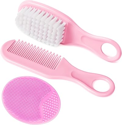 Aolso Baby Hair Brush 3Pcs Set Pink Cradle Cap Brush Comb Newborn Toddler