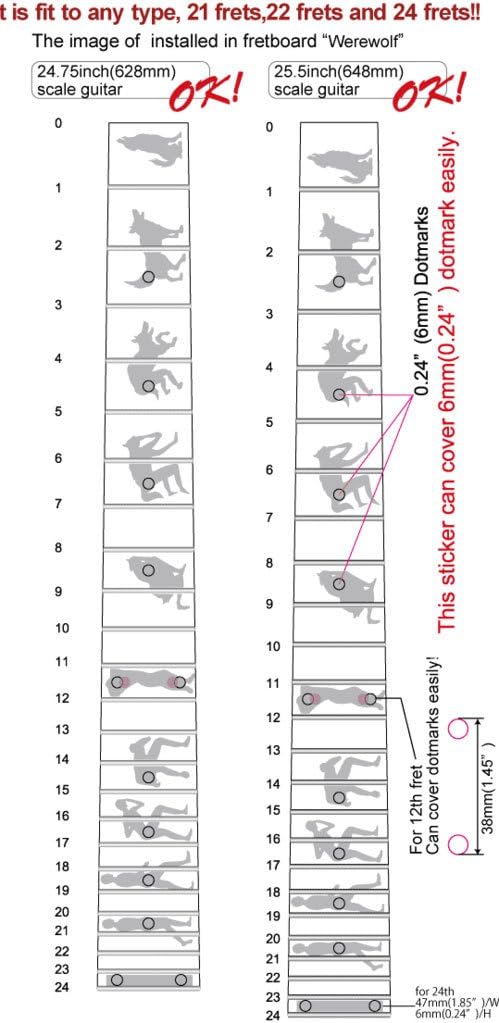 Inlaystickers Inlay Sticker Fret Markers for Guitars - Man To Wolf/Werewolf James Hetfield FT-077WO-WT, Silver Or Gold - Image 5