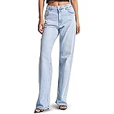 IT'S BASIC Straight Wide Leg Jeans for Women High Waisted, Relaxed Fit Trendy Womens Jeans Stretchy Denim Pants, Stonewashed