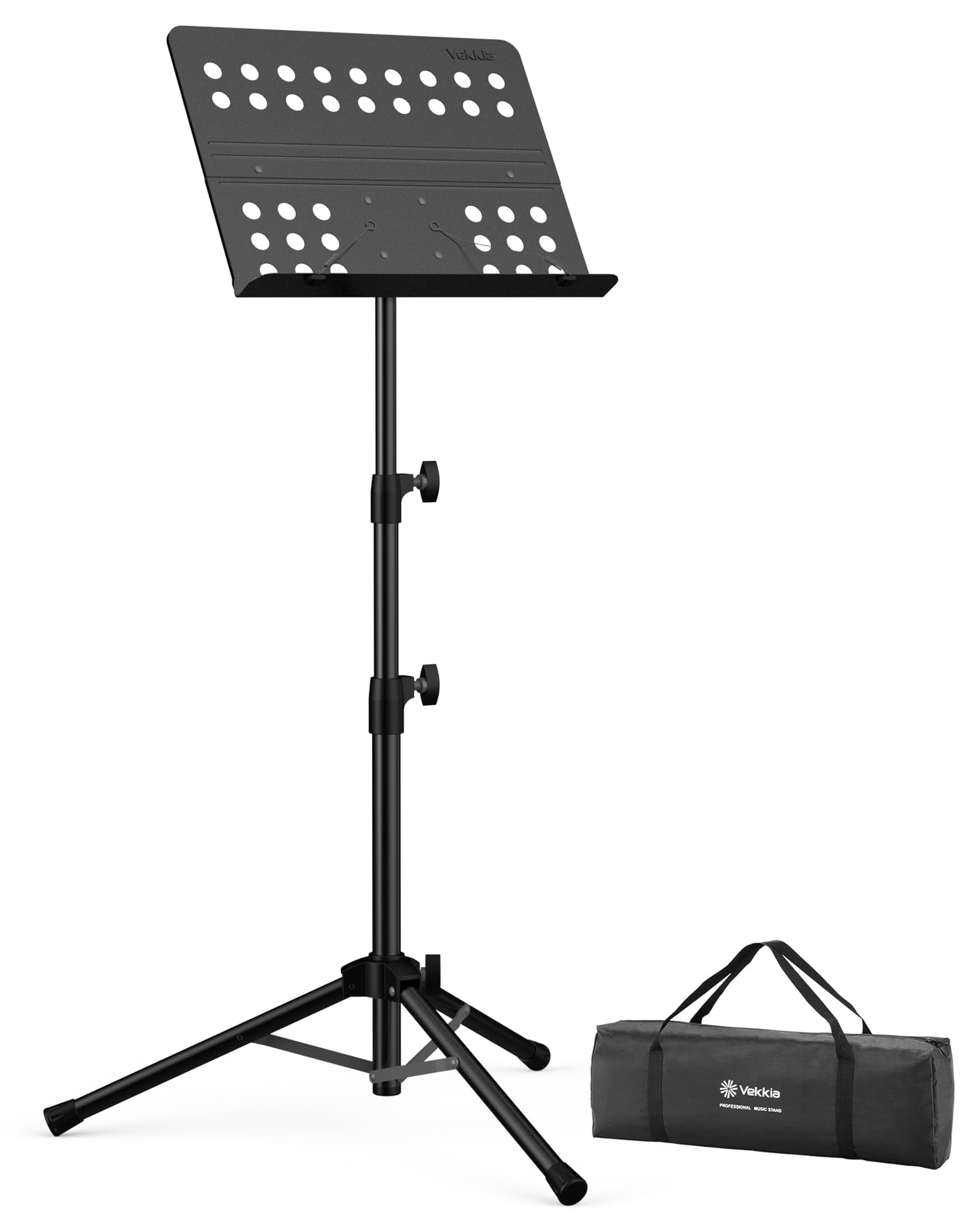 Vekkia Sheet Music Stand - Professional Portable Music Stand with Carrying Bag, Metal Super Sturdy for Laptop Projector Desktop Book Stand (Upgraded Version: more Sturdy and more Portable)