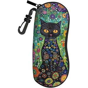 Soft Neoprene Eyeglass Case, Zippered Sunglasses Pouch with Carabiner, Art Print Glasses Holder for Men Women