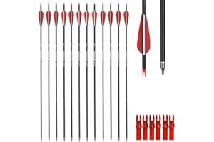 Archery 26/28/30Inch Carbon Arrow Practice Hunting Arrows with100 Grain Removable Tips for Compound & Recurve Bow(Pack of 12)