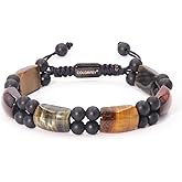 COLORFEY Tiger Eye Stone Bracelets for Men, Protection Crystal Bracelets Multicolored Tiger Eye Onyx Beaded Bracelet for Men, Positive Energy Beads Bracelet Handmade Mens Jewelry for Spiritual Relief