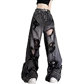 Lafaguw Baggy Jeans for Women Men Ripped Straight Leg Pants High Waisted Distressed Jeans Y2K Grunge Summer Clothes.