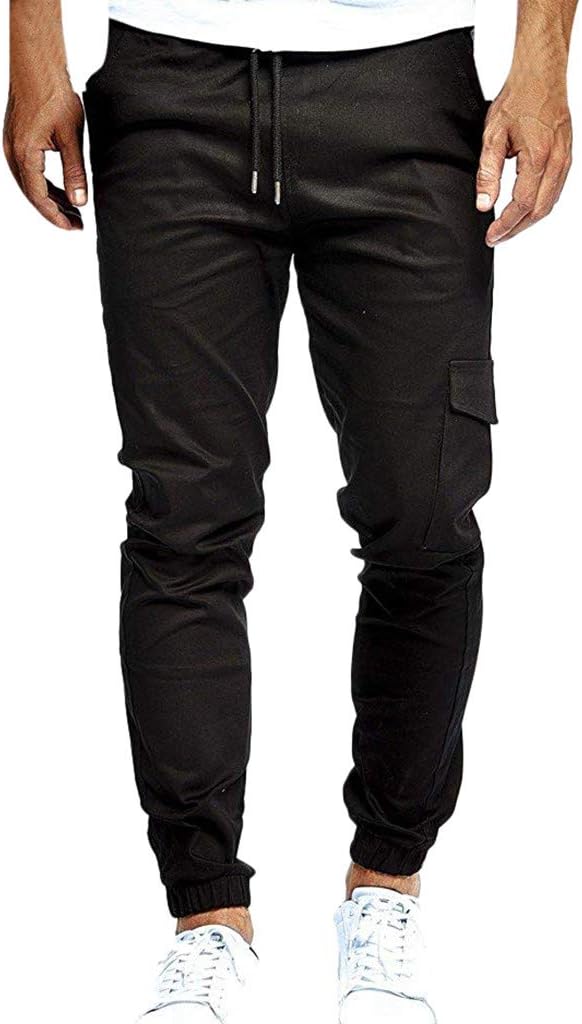 Pants for Men Fashion Slim Pure Color Casual Bandage Casual Sweatpants Drawstring Pant