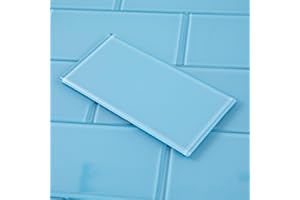Lovdeco Peel and Stick Glass Subway Tile, 3 x 6 Inch, 5 Sq Ft, Blue Glass for Bathroom Kitchen Backsplash Wall, 40-Pack