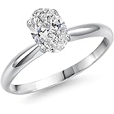 Gem Stone King 14K White Gold Oval 7X5MM Gemstone Birthstone Solitaire Engagement Ring | Wedding Engagement Anniversary Promise Gold Ring For Women | Available In Size 5, 6, 7, 8, 9