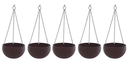 CAPPL Hanging Basket/Planter with Hook Chain for Home, Office, Balcony & Garden (Brown, 5)