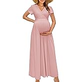 OUGES Maternity Maxi Dress Wrap Baby Shower Pregnancy Dresses for Photoshoot Maternity Outfits Summer Clothes 2026