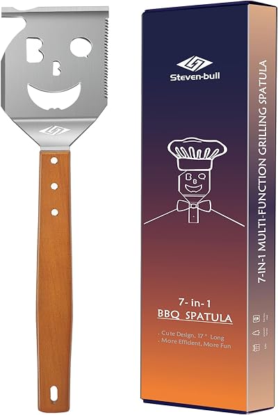 Steven-Bull S 7 in 1 BBQ Spatula with Scraper 17 Inch Heavy Duty Grilling Tool