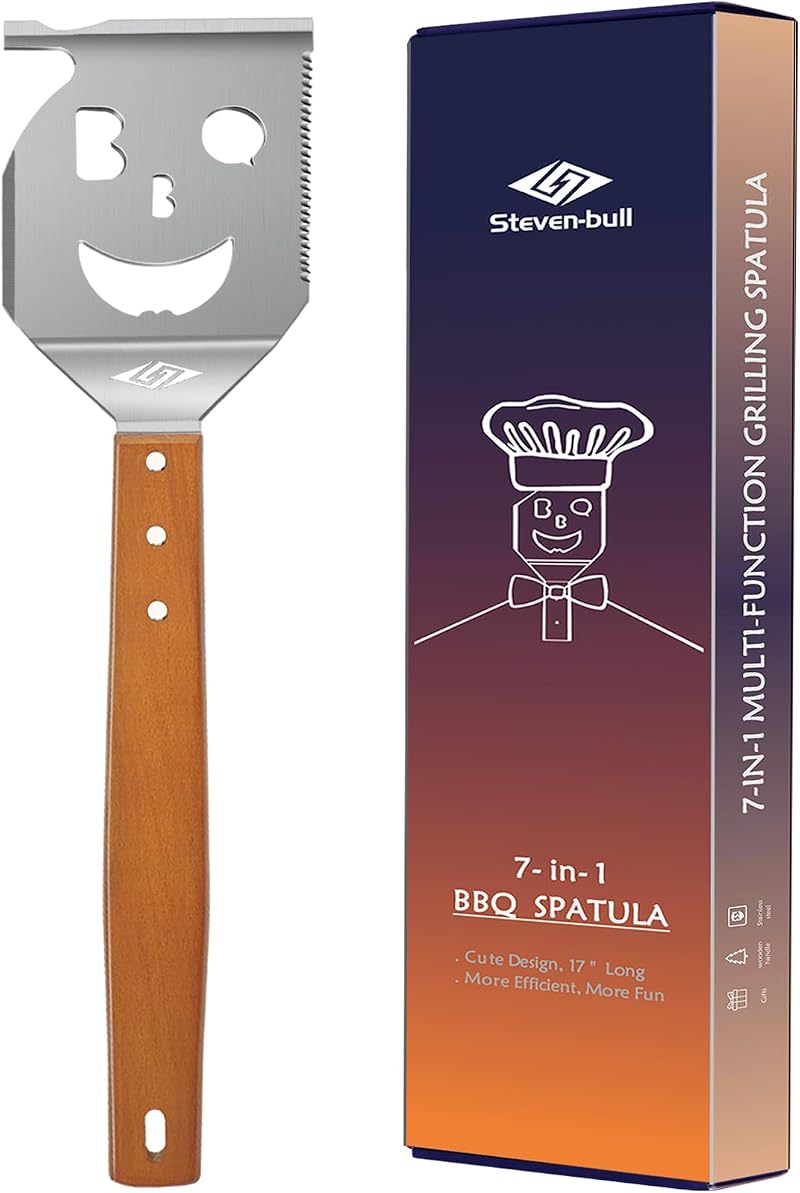 Steven-Bull S 7 in 1 BBQ Spatula with Scraper 17 Inch Heavy Duty Grilling Tool