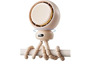 Bearwind Mini Portable Stroller Fan – 60° Auto Oscillation, Quiet USB-C Rechargeable Baby Fan, 4 Speeds, Night Light & Warnin