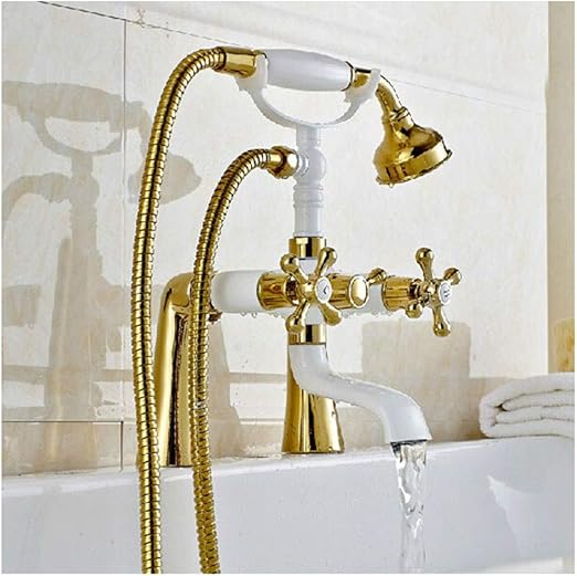Oro Grifo de Bañera Latón Juego de Ducha de Bañera Montado En Cubierta
